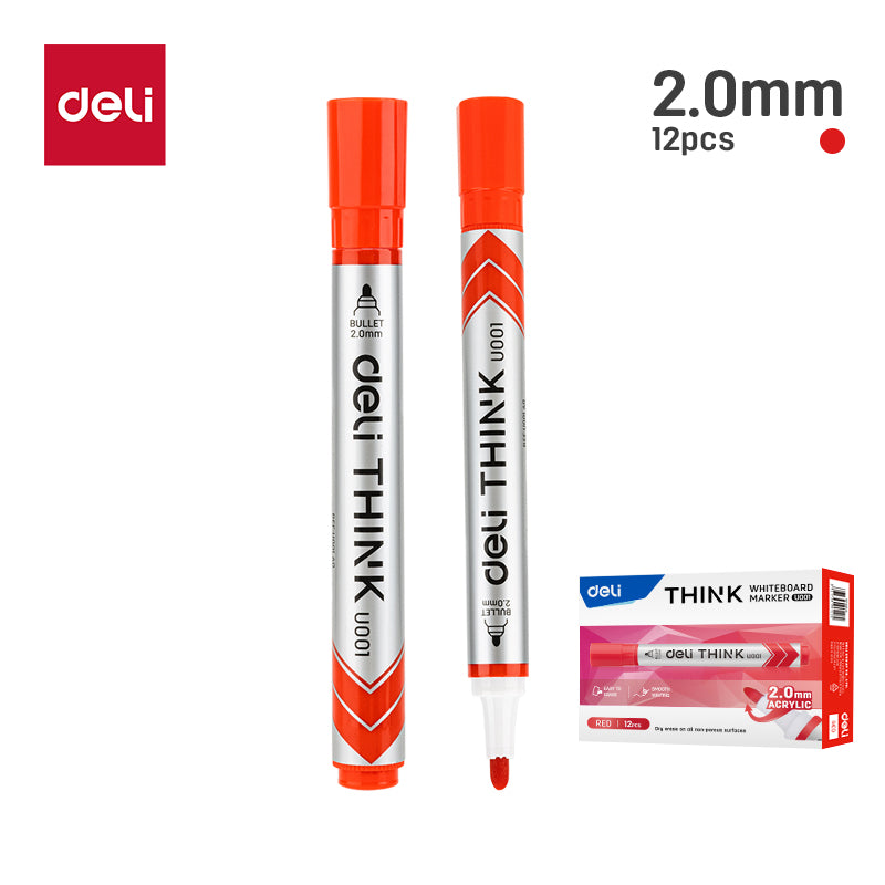 Deli Stationery-     Dry Erase Marker Bullet 2.0mm Red (SKU: EU00140)