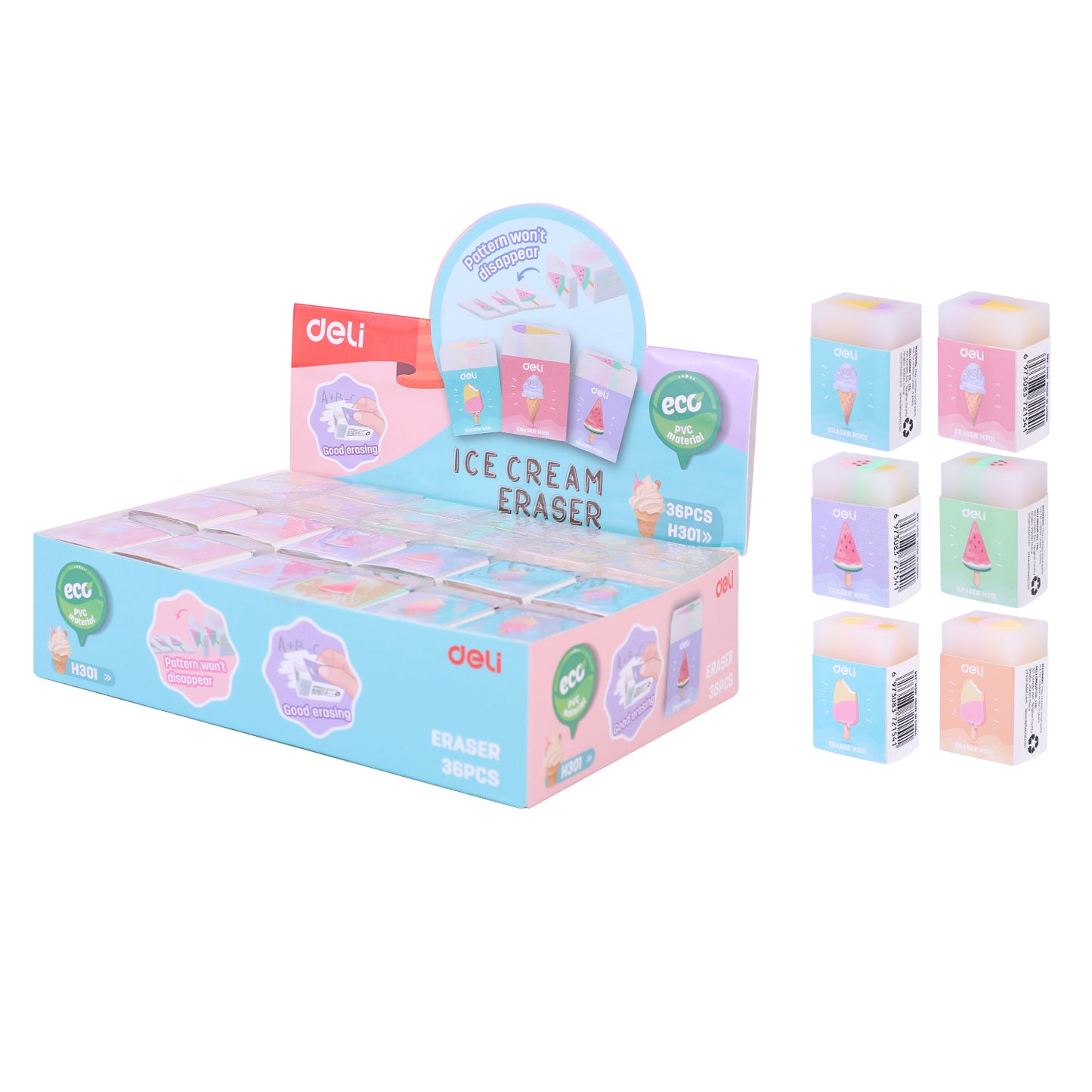 Deli Stationery-      Eraser (asst) (SKU: EH301)
