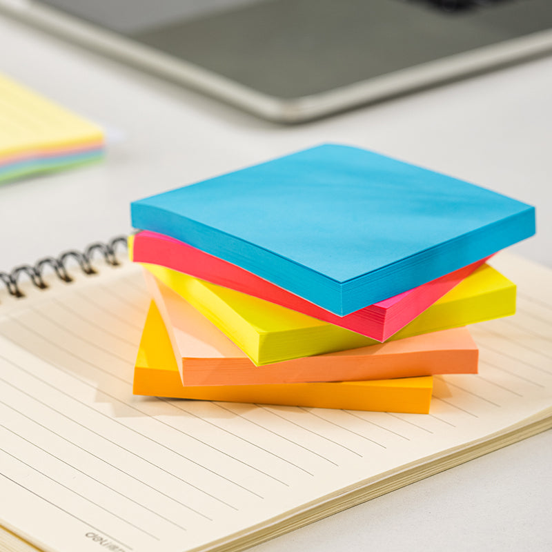 Deli Stationery-   Sticky Notes #76x76(mm),3*3IN,5*80sheets #PINK, ROSE, ORANGE, YELLOW, BLUE,ASST. (SKU: eA044)