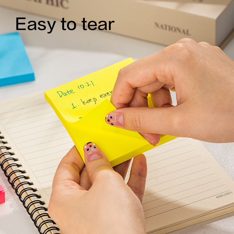 Deli Stationery-   Sticky Notes #76x76(mm),3*3IN,5*80sheets #PINK, ROSE, ORANGE, YELLOW, BLUE,ASST. (SKU: eA044)