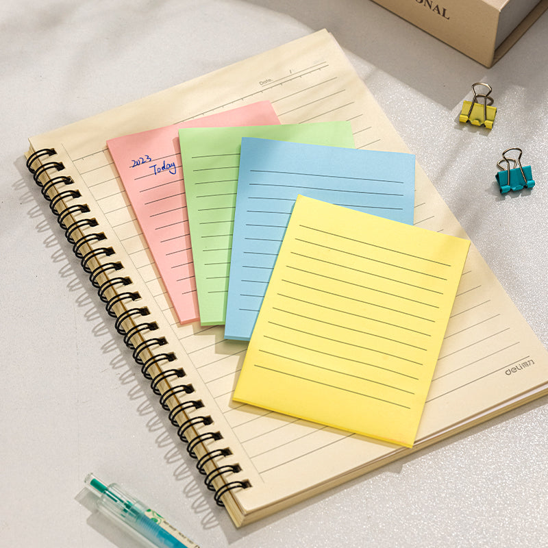 Deli Stationery-     Sticky Notes #76x76(mm),3*3IN,4*25sheets #PINK, GREEN, YELLOW, BLUE,ASST. (SKU: EA045)
