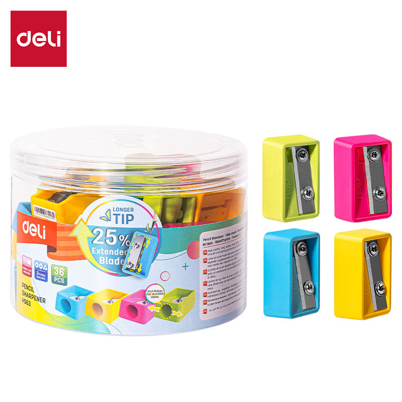 Deli Stationery-      Pencil Sharpener #φ6.9-11mm #Blue/Pink/Yellow/Green (SKU: eH563)
