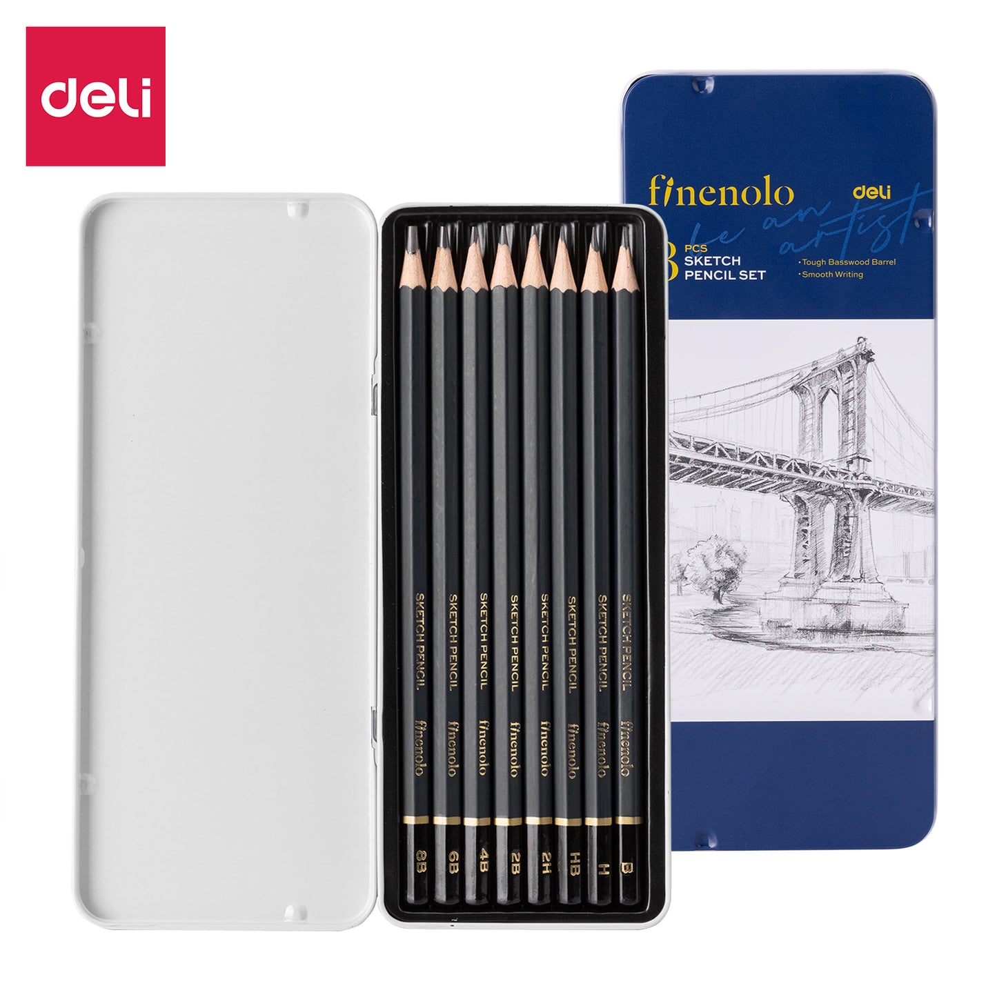 Deli Stationery-  Sketching Pencil #8 pcs (2H, H, HB, B, 2B, 4B, 6B, 8B) #BLACK (SKU: eC26)