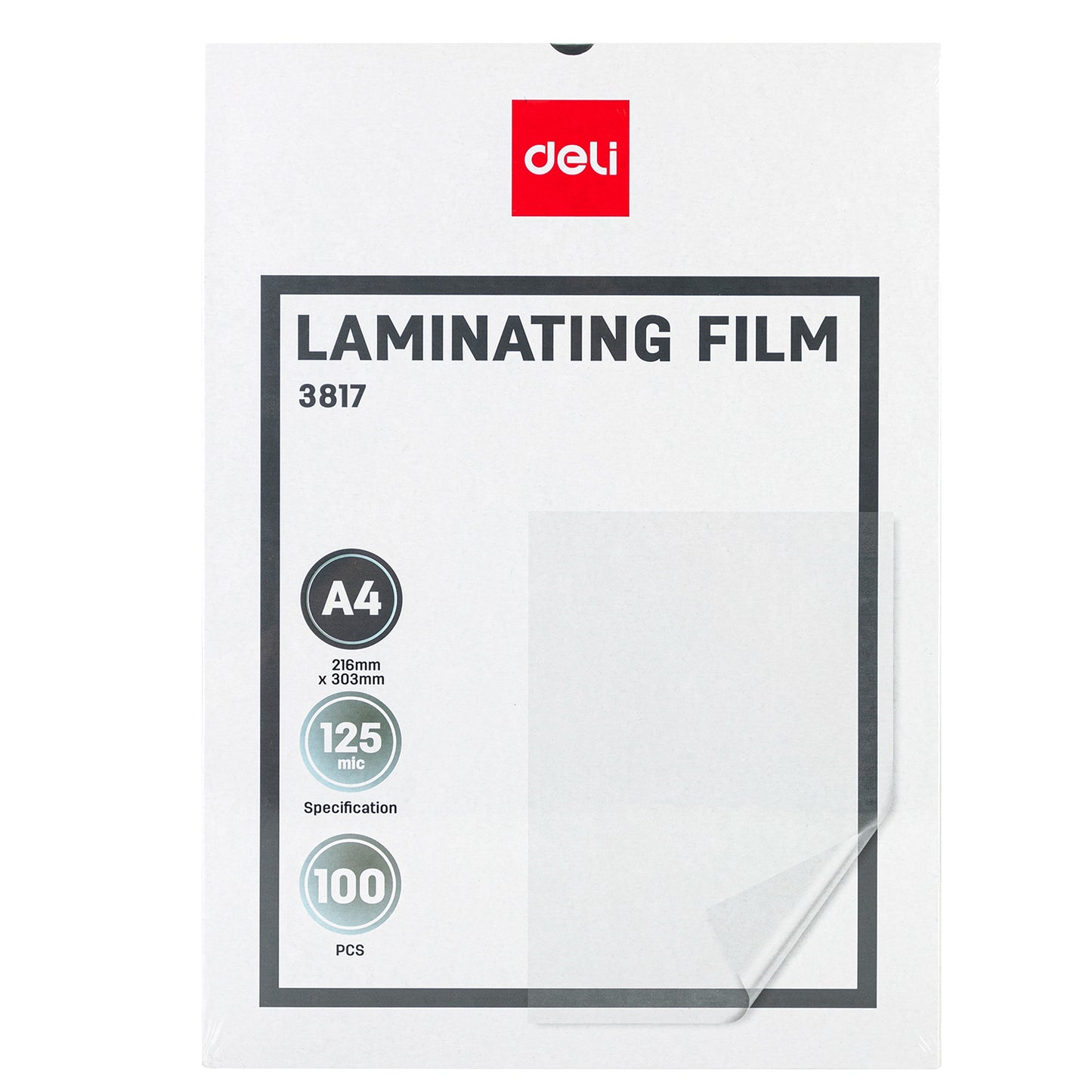 Deli Stationery-    A4 Laminating Pouches 125MIC (SKU: E3817)
