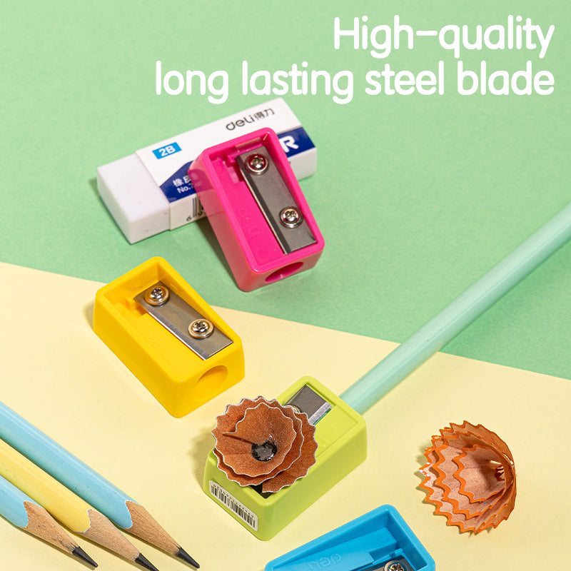Deli Stationery-      Pencil Sharpener #φ6.9-11mm #Blue/Pink/Yellow/Green (SKU: eH563)