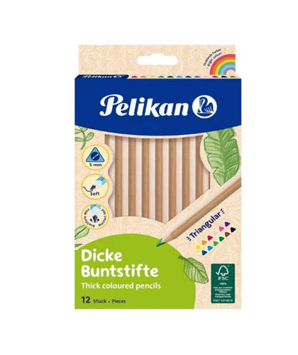 700047  Pelikan  Color Pencils - 12`s(Thick Tri, 5mm,Natural wood)