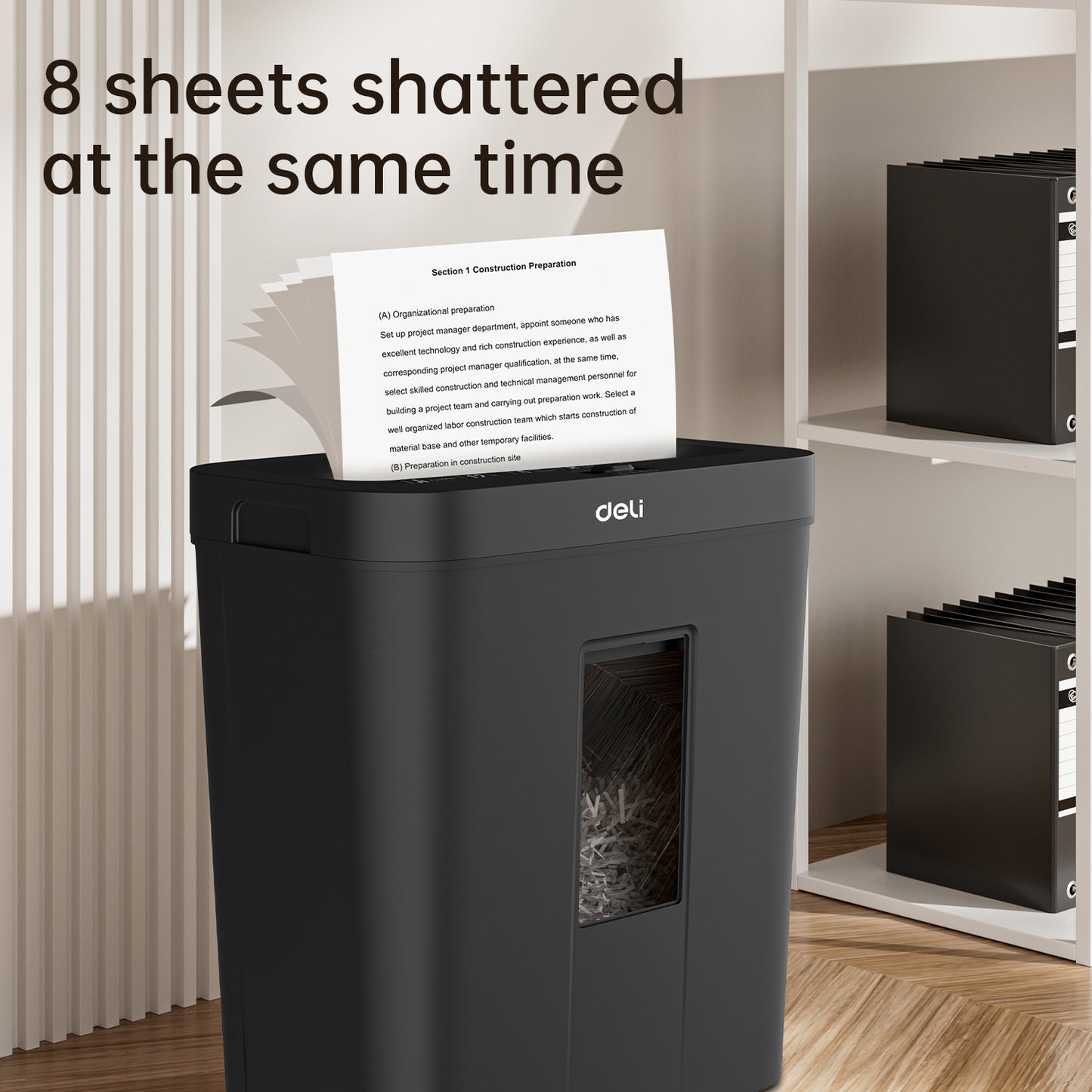 Deli Stationery-       Paper Shredder Shredding 8 sheets; Shredding Time: 5min (SKU: ET021)