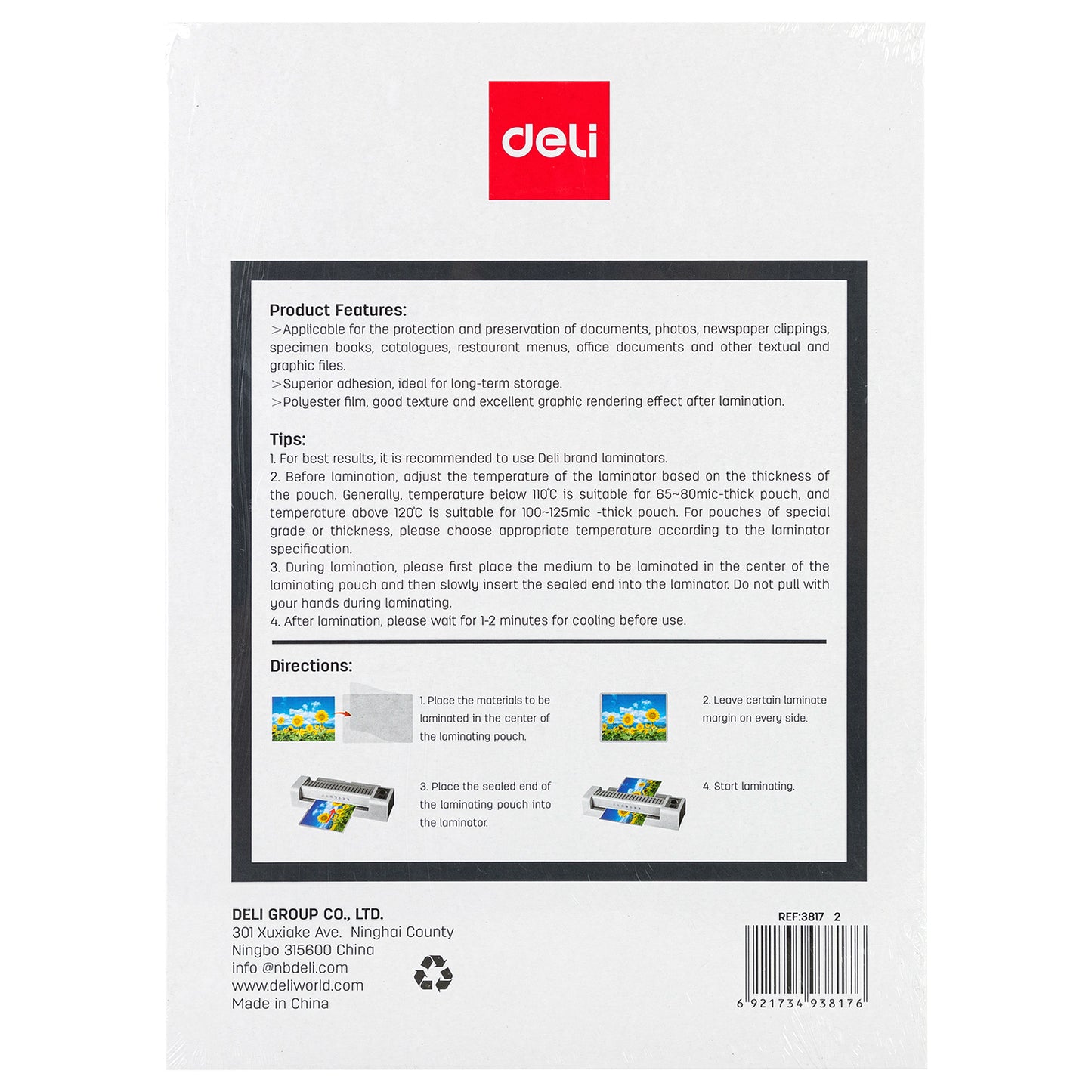 Deli Stationery-    A4 Laminating Pouches 125MIC (SKU: E3817)