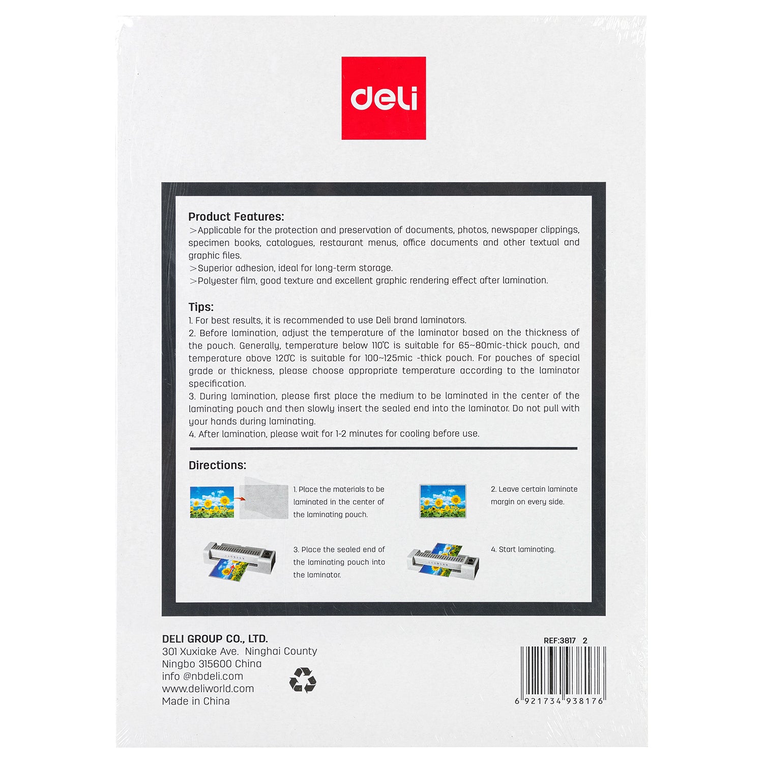 Deli Stationery-    A4 Laminating Pouches 125MIC (SKU: E3817)